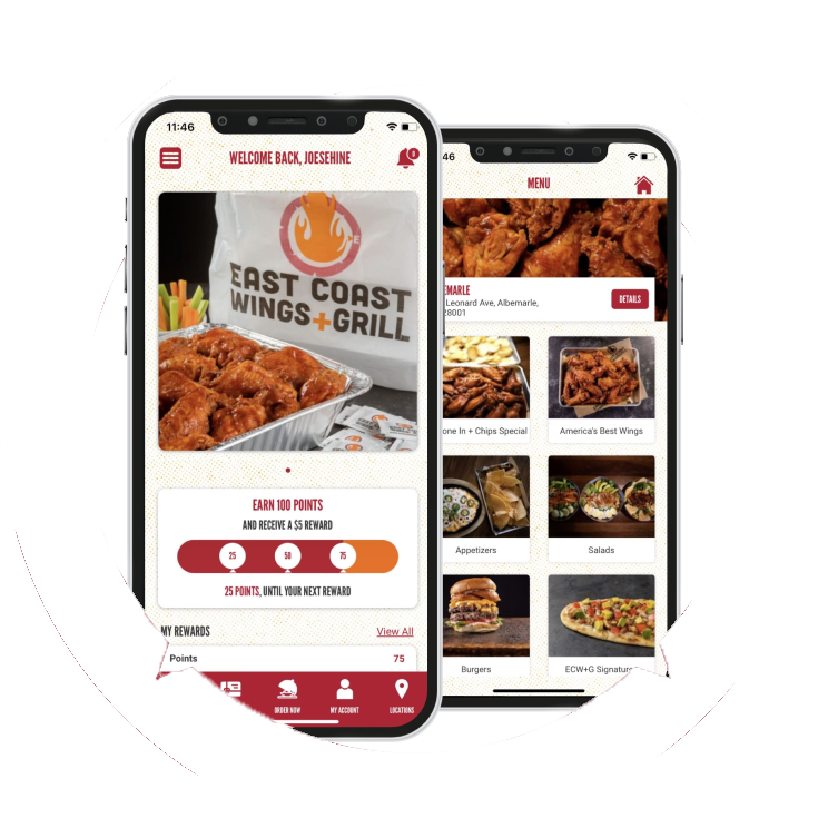 East coast wings app on phones