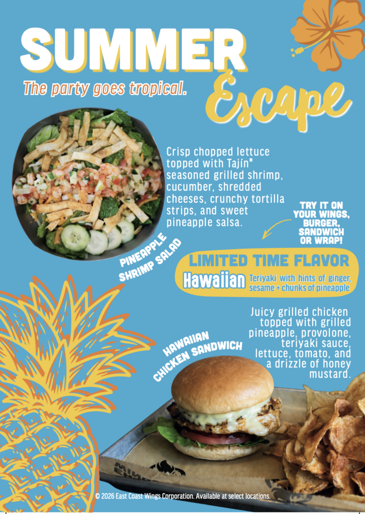 East Coast Wings + Grill Names Top 3 Fan Flavor Showdown Finalists as Voting Opens and Summer Escape Menu Launches